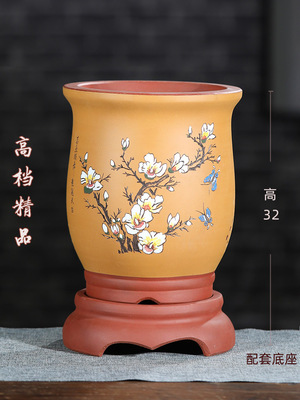 宜兴紫砂花盆兰花盆带托盘创意君子兰花盆专用墨兰建兰桌面高端盆