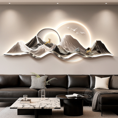 轻奢高级感客厅装饰画背有靠山沙发背景墙挂画高档大气立体壁灯画