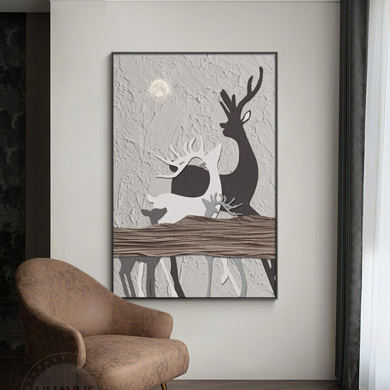 现代简约客厅装饰画抽象麋鹿沙发背景墙落地画大尺寸玄关过道挂画