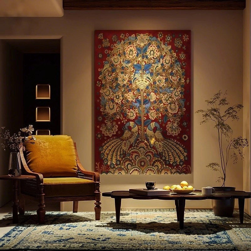 法式中国风红色寓意好挂画中古风客厅玄关酒店沙发背景墙壁装饰画,家居饰品,油画,淘宝优惠券,粉丝福利购,淘宝优惠卷