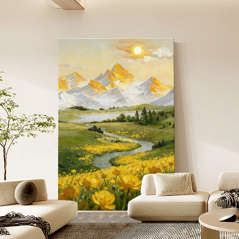 日照金山客厅装饰画肌理画高级感沙发背景墙挂画入户玄关山水壁画