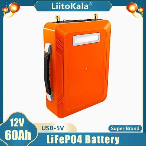 LiitoKala 12v 60Ah LIfepo4电池 带LED 5v USB 用于 太阳能汽车