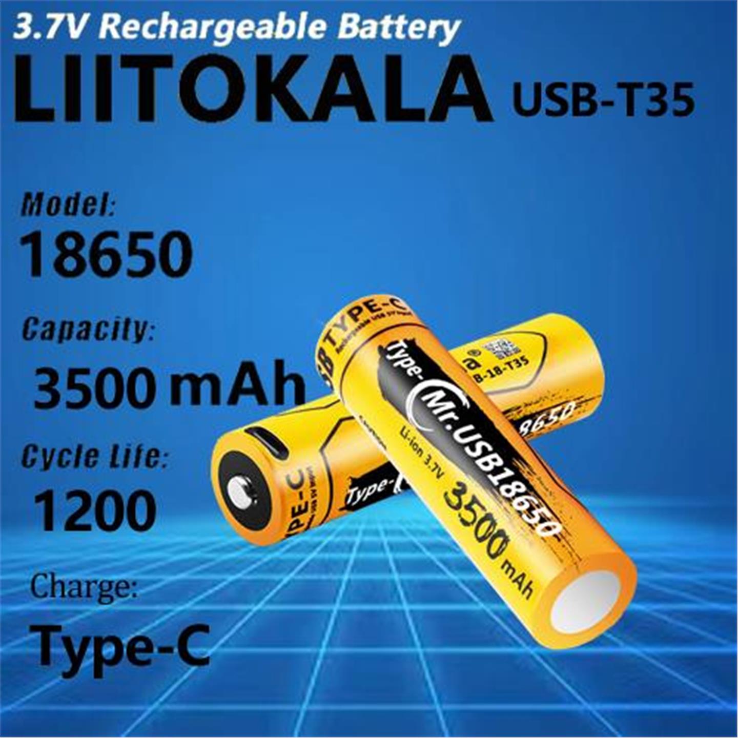LiitoKalaLiitokala18650 3.7VUSB-T35 3500mAh typec充电电池