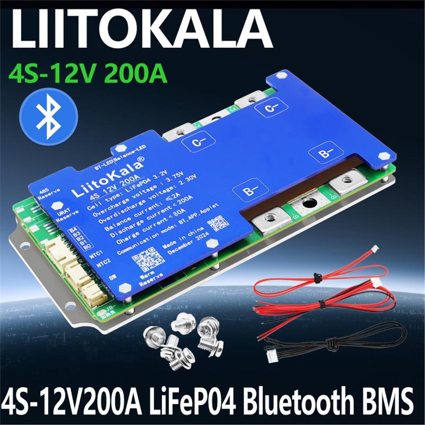 LiitoKala 4S-12V200A LiFePO4 蓝牙通信 储能锂电池保护板 铁锂