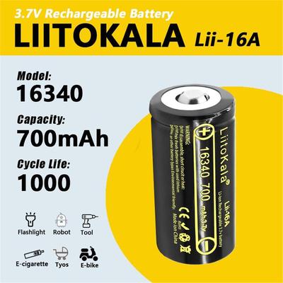 LiitoKala 16340锂电池 3.7V700毫安可充电异型圆柱锂电池圆柱尖