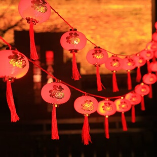 春节爆款新春福字灯串过年元宵灯笼太阳能红灯笼长续航福袋灯串