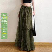 WEEKEEP 苔痕鲜绿 复古vintage拉链拼接蕾丝A摆半身裙小众长裙