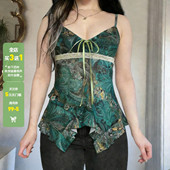 WEEKEEP 小众复古辣妹V领蕾丝拼接网纱不规则吊带修身 收腰背心