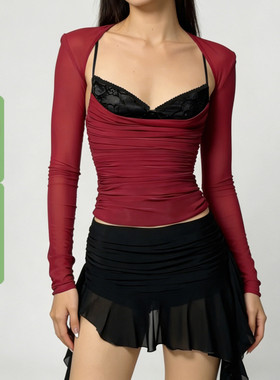 WEEKEEP 街头辣妹性感撞色蕾丝拼接褶皱修身吊带背心坎肩两件套