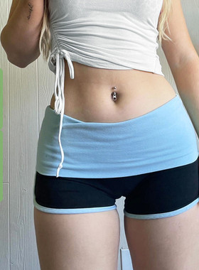 WEEKEEP【美式复古】休闲运动风撞色短裤辣妹显瘦基础百搭休闲裤