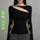WEEKEEP T恤百搭黑色显瘦跳舞上衣潮 长袖 辣妹性感解构式 镂空修身