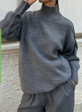 WEEKEEP 慵懒风纯色简约高领宽松长袖毛衣百搭显瘦保暖上衣秋冬