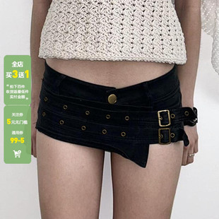 紧身包臀休闲裤 饰超短裤 潮 欧美辣妹低腰鸡眼金属扣腰带装 WEEKEEP