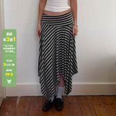 WEEKEEP 简约休闲撞色条纹不规则低腰半身裙百搭基础宽松显瘦长裙