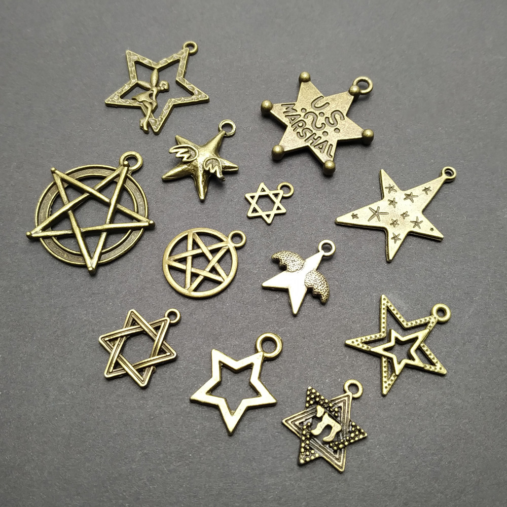 复古青铜五角星六芒星魔法阵天使吊坠diy配件手工串珠材料10个/包