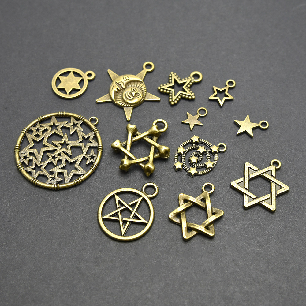 复古青铜五芒星魔法阵汉服旗袍小吊坠diy配件手工串珠材料10个/包