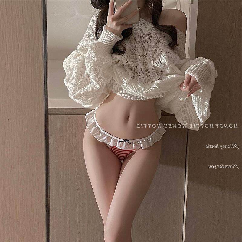 『ottie眉』学H院美 学院风日系条纹低腰蕾丝少边女内学院美眉裤,女士内衣/男士内衣/家居服,女丁字裤,淘宝优惠券,粉丝福利购,淘宝优惠卷