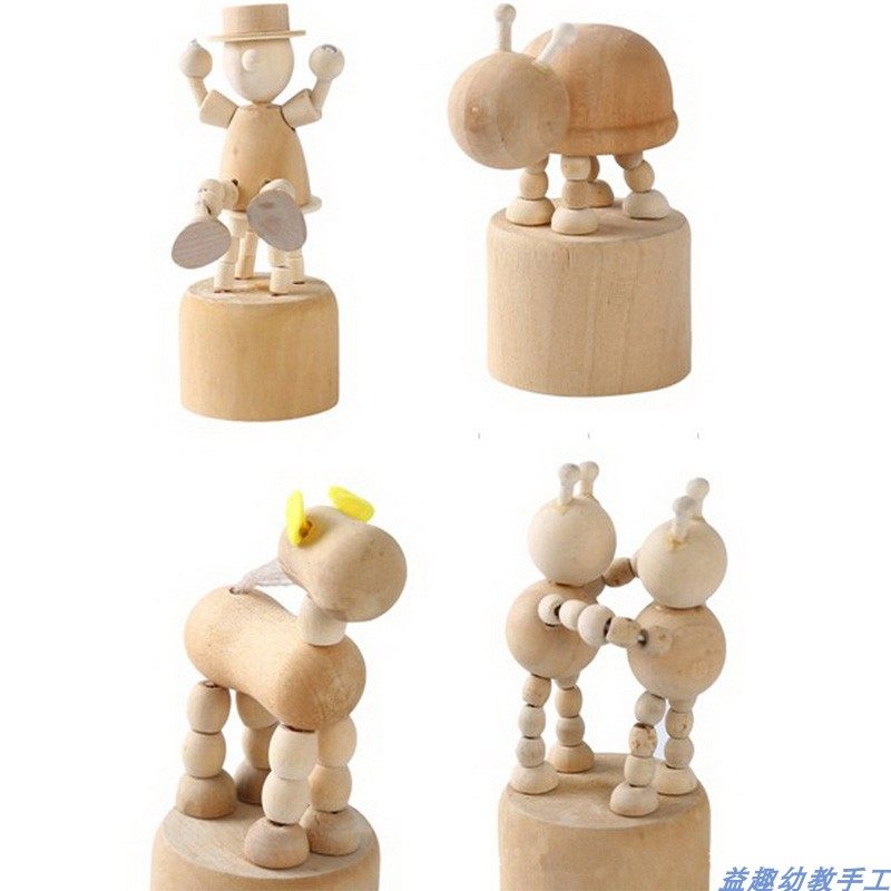 木质白坯玩具 手工diy木头人木偶人涂色小狗儿童绘画涂鸦材料教具