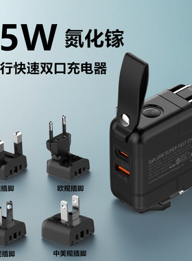 LDNIO国际版65W氮化镓充电器typec双口快充pd旅行可替换插头适用苹果安卓手机平板英规澳标欧制叉电火牛gan