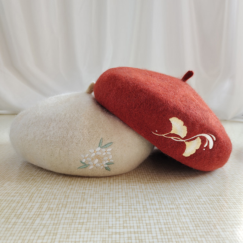 漫春雪 贝雷帽 羊毛绣花帽子秋冬汉服搭配百搭日常通勤 新中式,服饰配件/皮带/帽子/围巾,帽子,淘宝优惠券,粉丝福利购,淘宝优惠卷