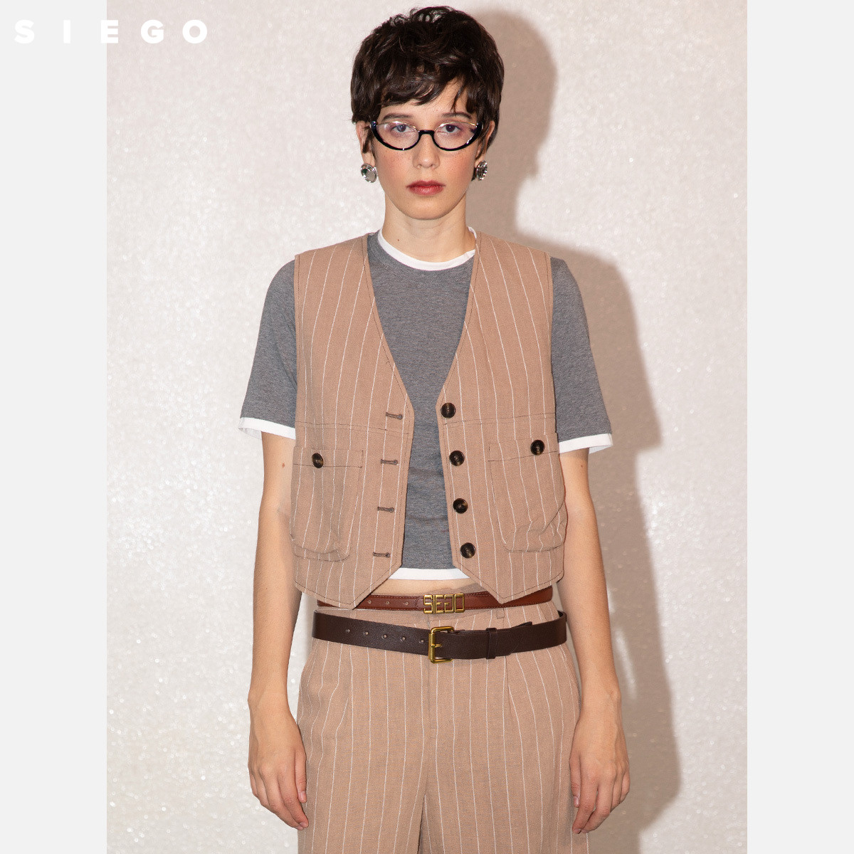 Siego西蔻石墨黑亲肤棉气质撞色半高领T恤64515609