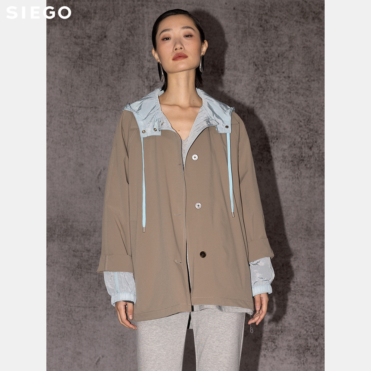 Siego西蔻经典版型简约撞色连帽风衣64528301
