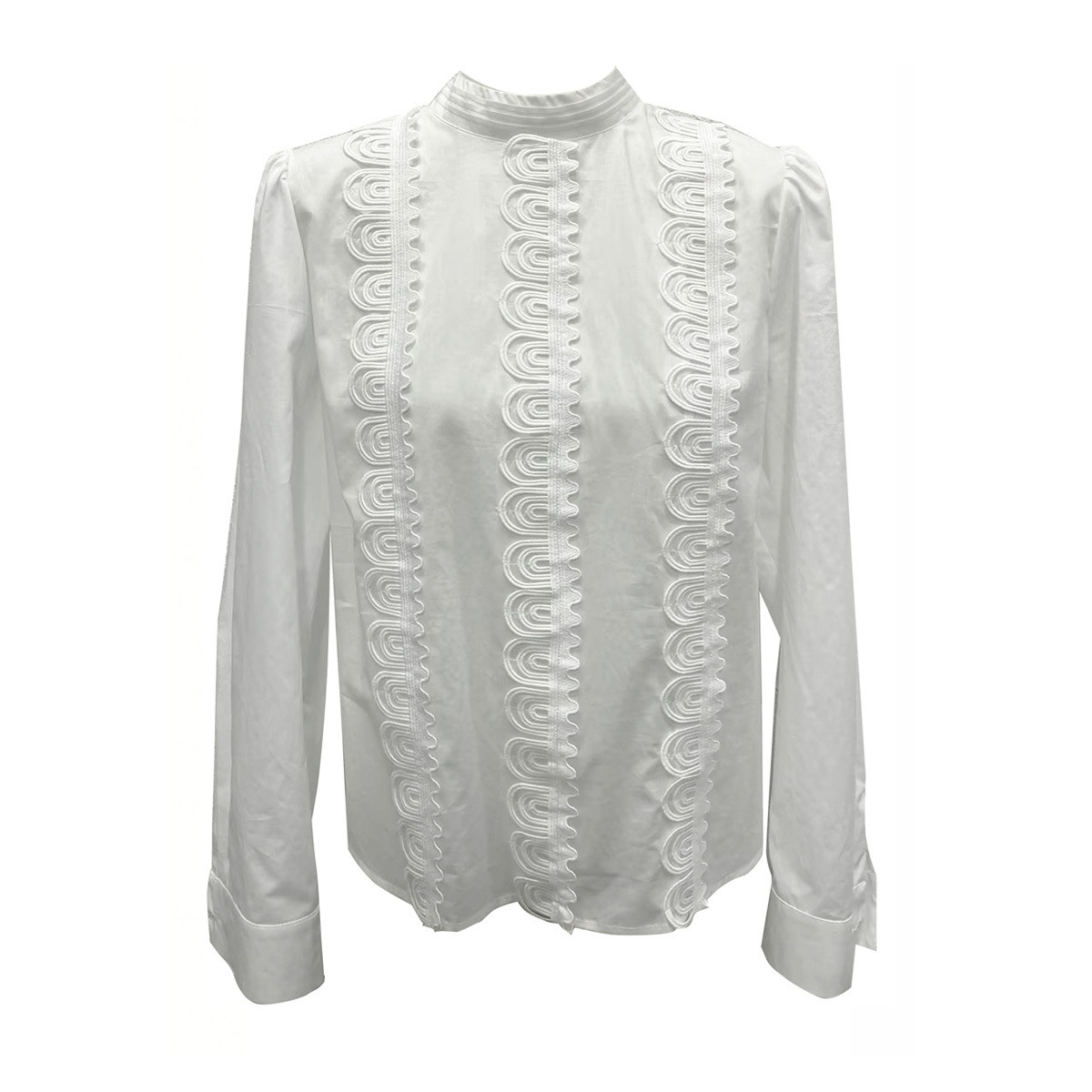 Siego西蔻沙白色花边装饰半100%棉职场通勤小衫64514205