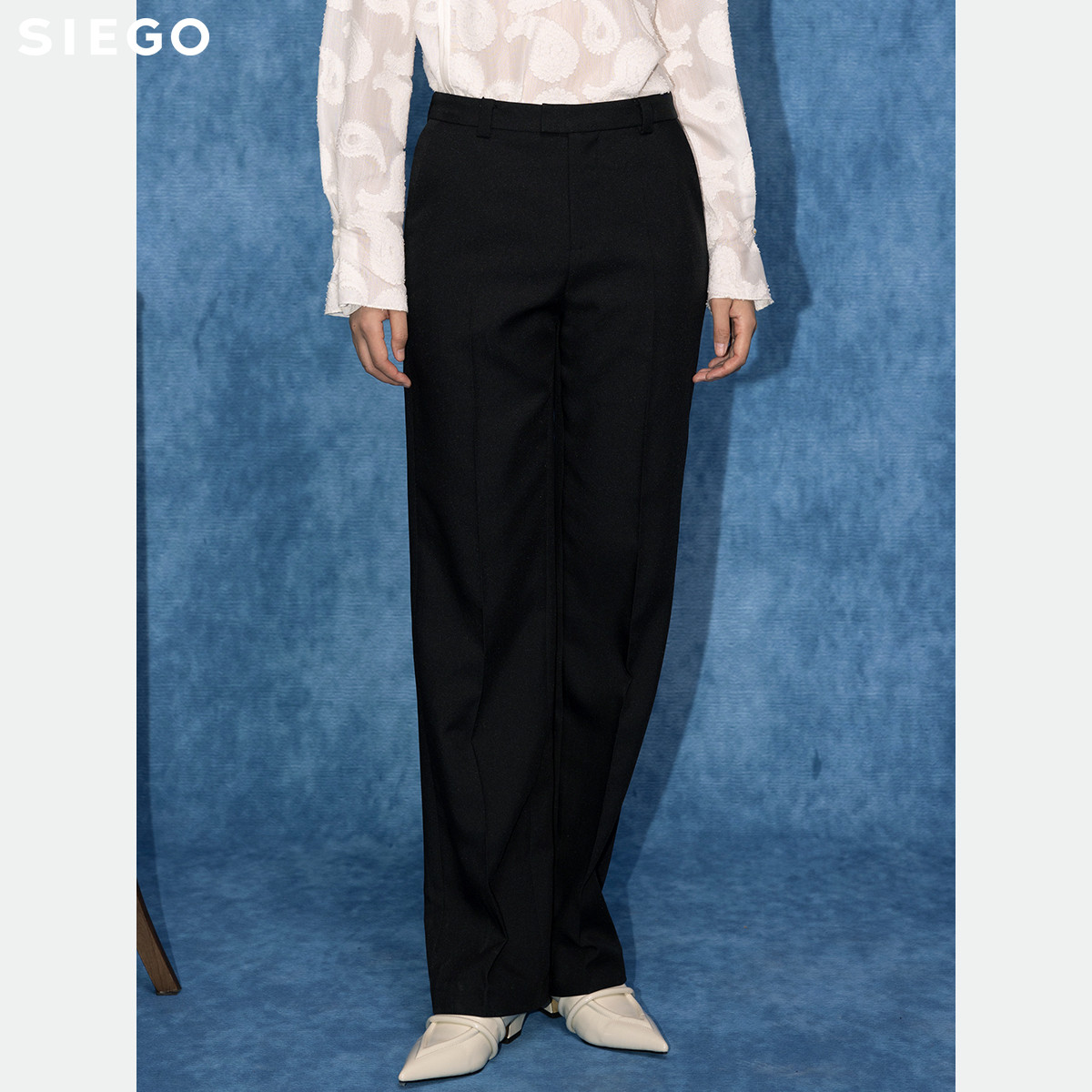 Siego西蔻石墨黑笔直中缝精仿直筒西裤64521611