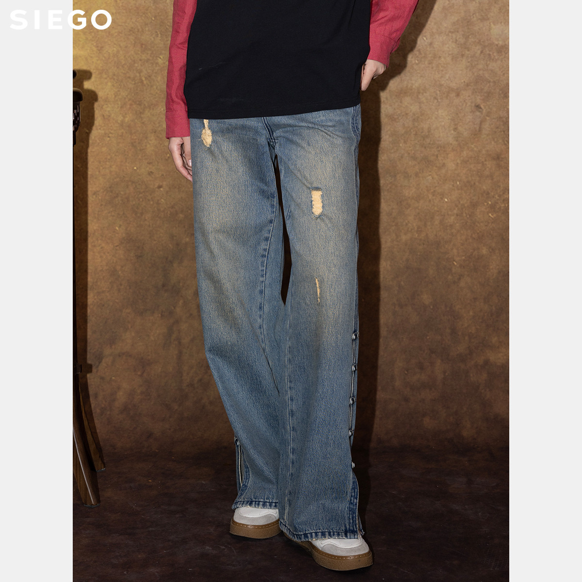 Siego西蔻做旧擦洗新中式牛仔直筒阔腿裤64521210
