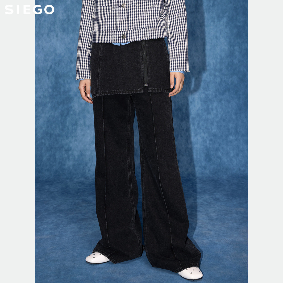 Siego西蔻保色洗真两件叠穿牛仔喇叭裤64521213