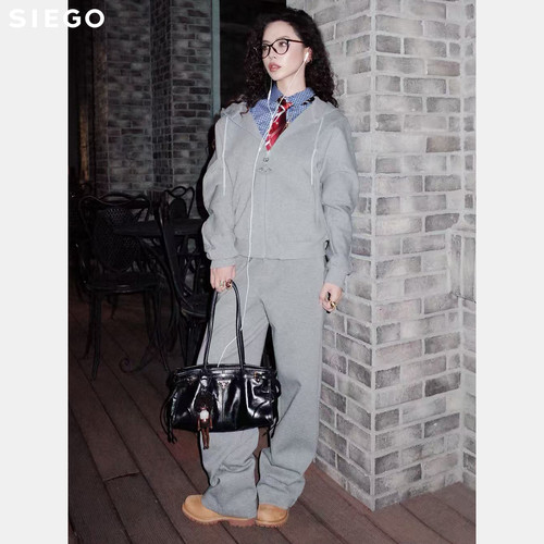 Siego西蔻獅鹫灰双面针织橡筋腰运动裤64521212