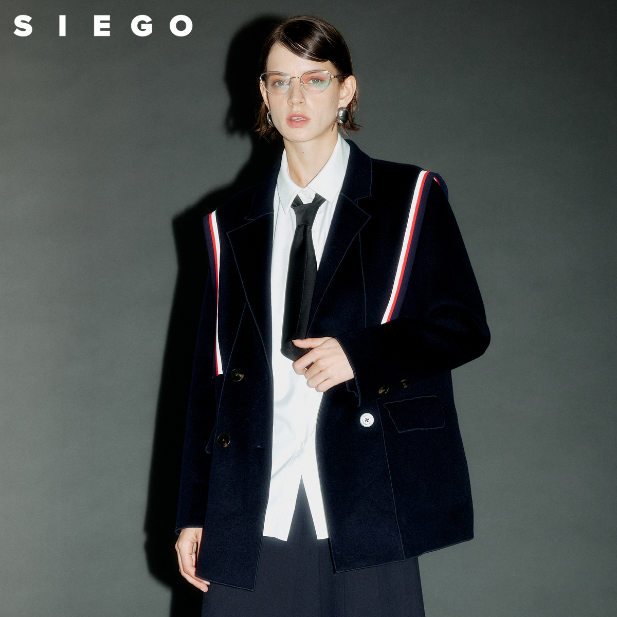Siego西蔻100%绵羊毛西装廓形学院风毛呢大衣外套64348901
