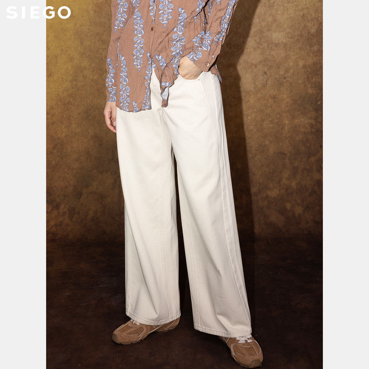 Siego西蔻蔻式文艺重工洗水通勤休闲牛仔阔腿裤64521208