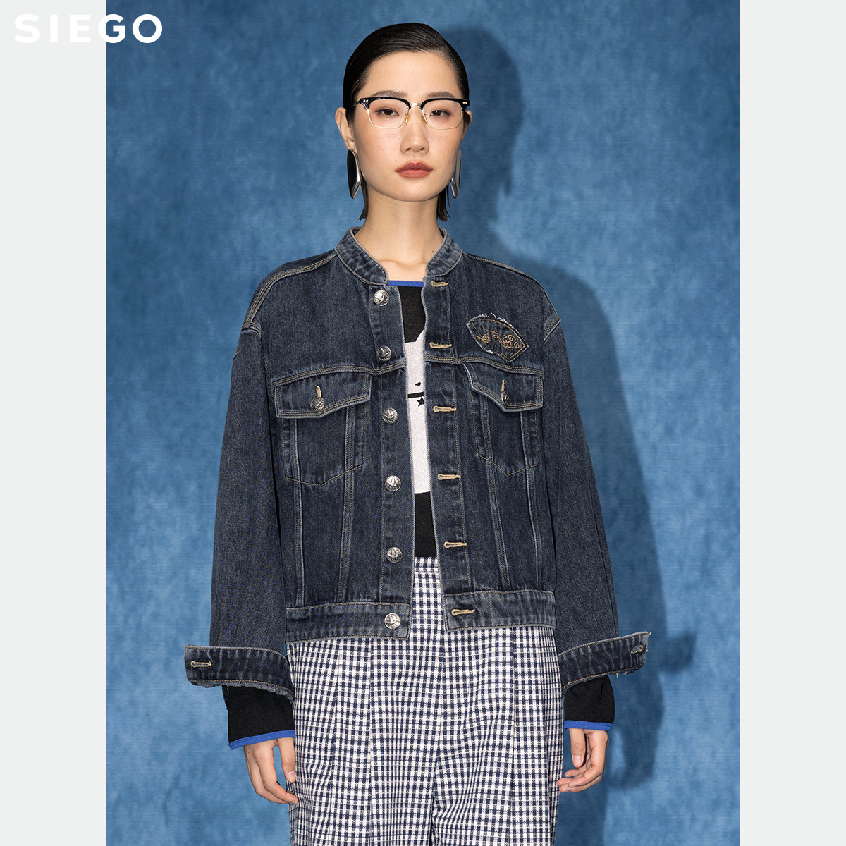 Siego西蔻经典复古原色保色洗新中式牛仔外套64528516