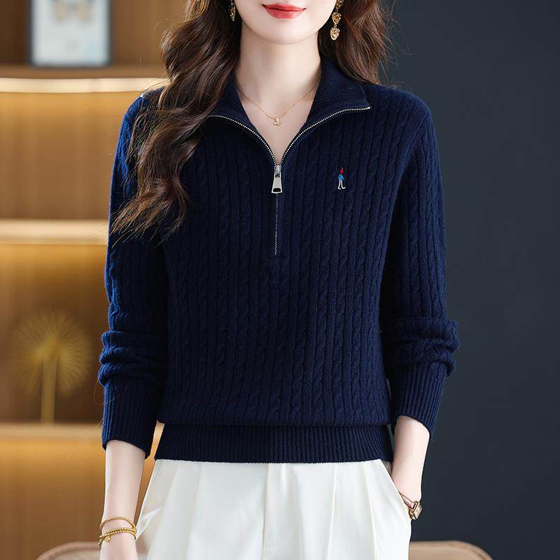 高端品质100%纯羊绒衫女半拉链毛衣秋冬新款时尚减龄显瘦羊毛上衣