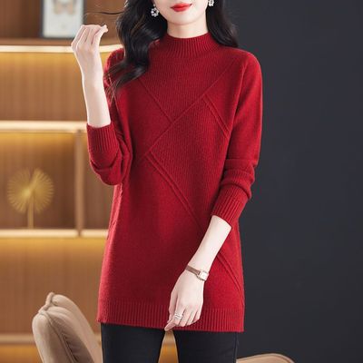 半高领羊毛衫中长款大码