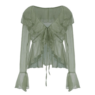 法式高级感喇叭袖罩衫女夏新品100%桑蚕丝薄款外搭开衫