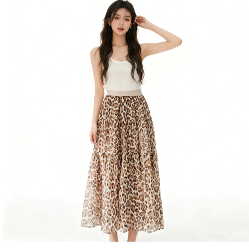 桑蚕丝豹纹百褶半身裙