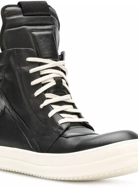 Rick RO倒三角高帮鞋黑色白底主线皮面新款潮鞋暗黑先锋 男女同款