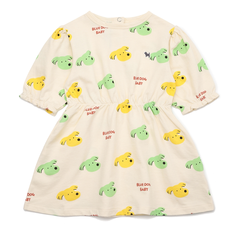 2打折bluedog蓝狗韩国童装代购2023春女童洋气卡通小狗连衣裙4334