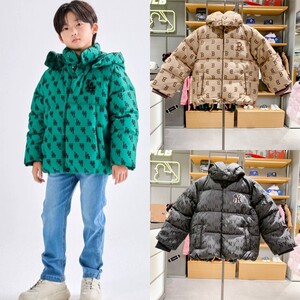 现80%鹅绒MLB潮牌韩国童装代购2023冬儿童经典老花满标羽绒服0336
