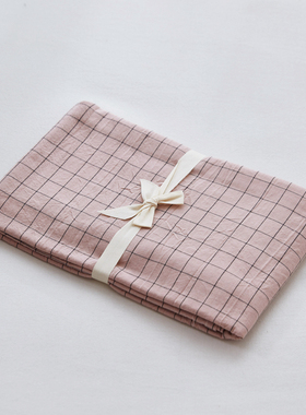 北欧良品水洗棉枕套48*74纯棉纯色格子全棉色织水洗棉四件套单品