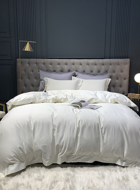 100s支长绒棉四件套全棉海岛棉素色纯棉纯色被套床单枕套床上用品