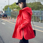 艾家冲锋衣女春秋西藏户外收腰连帽风衣外套中长款 防风防水软壳衣