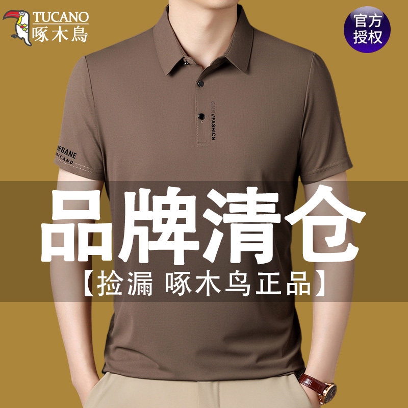 啄木鸟中年男士桑蚕丝无痕短袖POLO衫夏季新款翻领上衣速干t恤