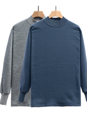 老人单件内穿男士纯棉保暖内衣中老年人加肥大码三层夹棉加厚秋衣