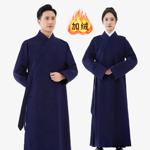 武当道袍秋冬加绒道士服套装春季亚麻保暖道服练功服斜襟太极服装