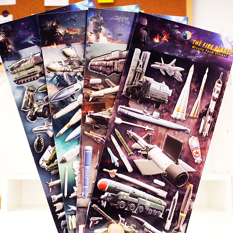 军事火箭导弹贴画儿童卡通立体泡泡贴纸男孩益智早教粘贴奖励玩具