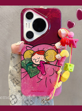 适用华为pura70pro+手机壳p60pro卡通可爱睡觉女孩Pura70链条挂绳p70pro双层锡纸纹mate70pro+全包防摔男女款