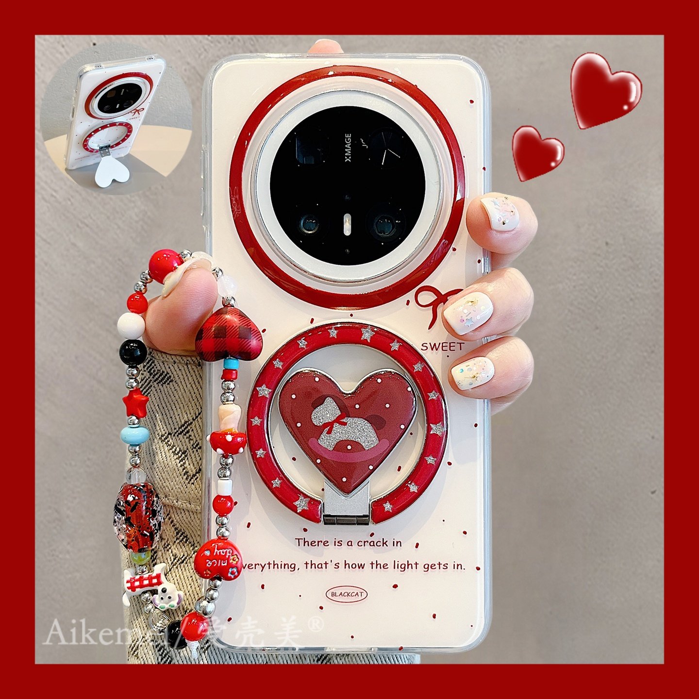 适用华为Mate70pro+手机壳新年款红色泼墨Mate60pro+闪粉小马爱心折叠支架mate70双层防摔pura80pro+链条女款,3C数码配件,手机保护套/壳,淘宝优惠券,粉丝福利购,淘宝优惠卷